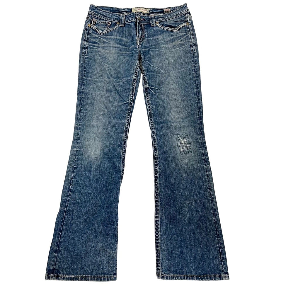 MEK Denim Dublin Boot Cut Jeans Womens 31 Low Rise Y2K Distressed Medium Wash